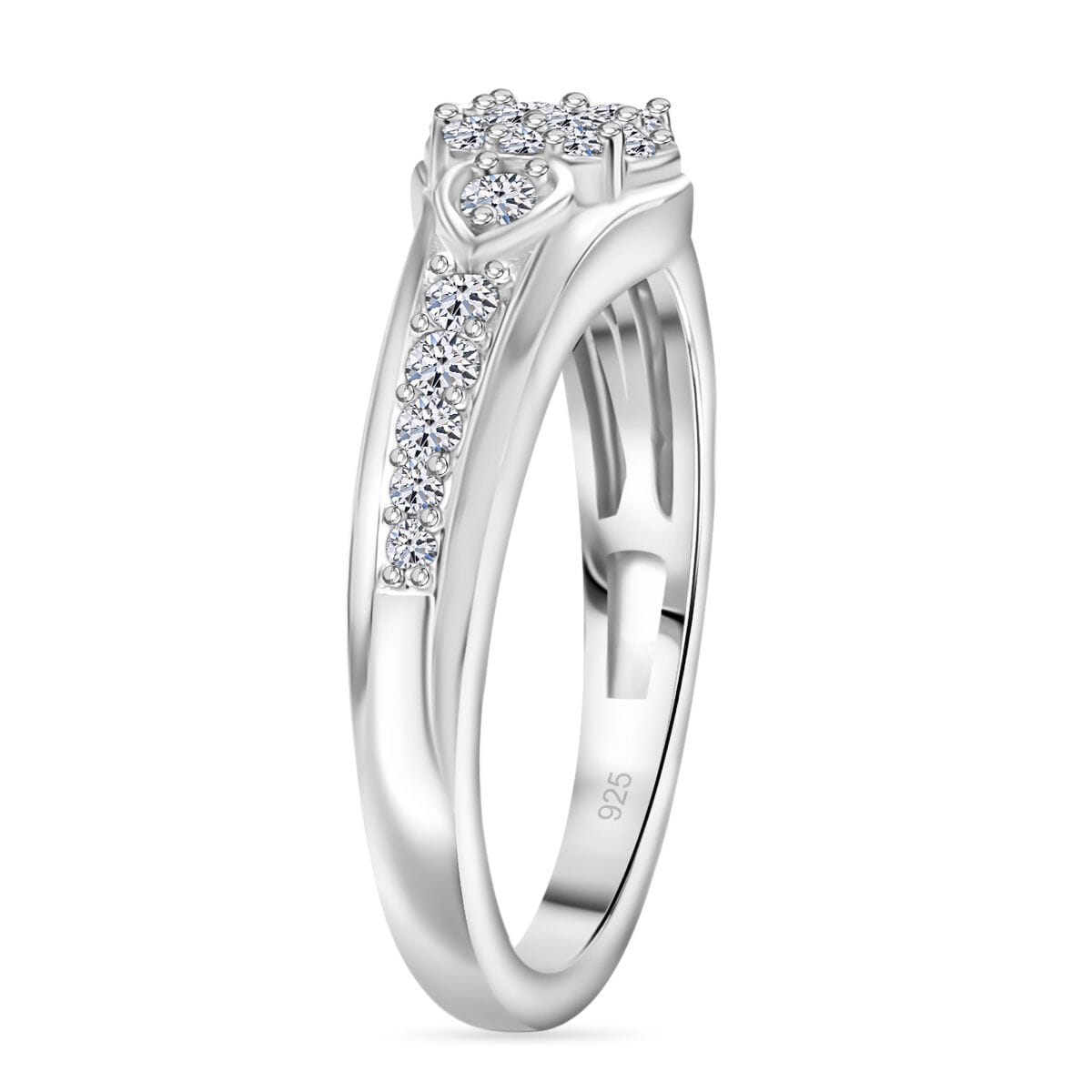 Luxuriant Lab Grown Diamond G-H SI 0.50 ctw Floral Ring in Rhodium Over Sterling Silver (Size 10.0) image number 3