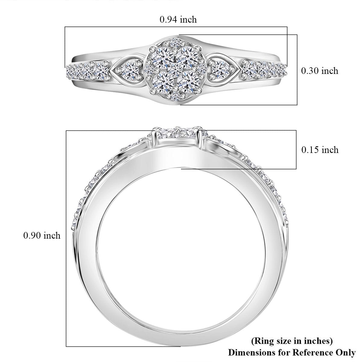 Luxuriant Lab Grown Diamond G-H SI 0.50 ctw Floral Ring in Rhodium Over Sterling Silver (Size 10.0) image number 5