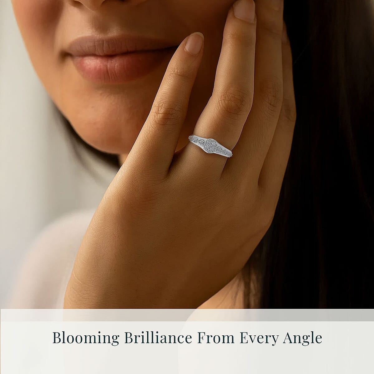 Luxuriant Lab Grown Diamond G-H SI 0.50 ctw Floral Ring in Rhodium Over Sterling Silver (Size 5.0) image number 1