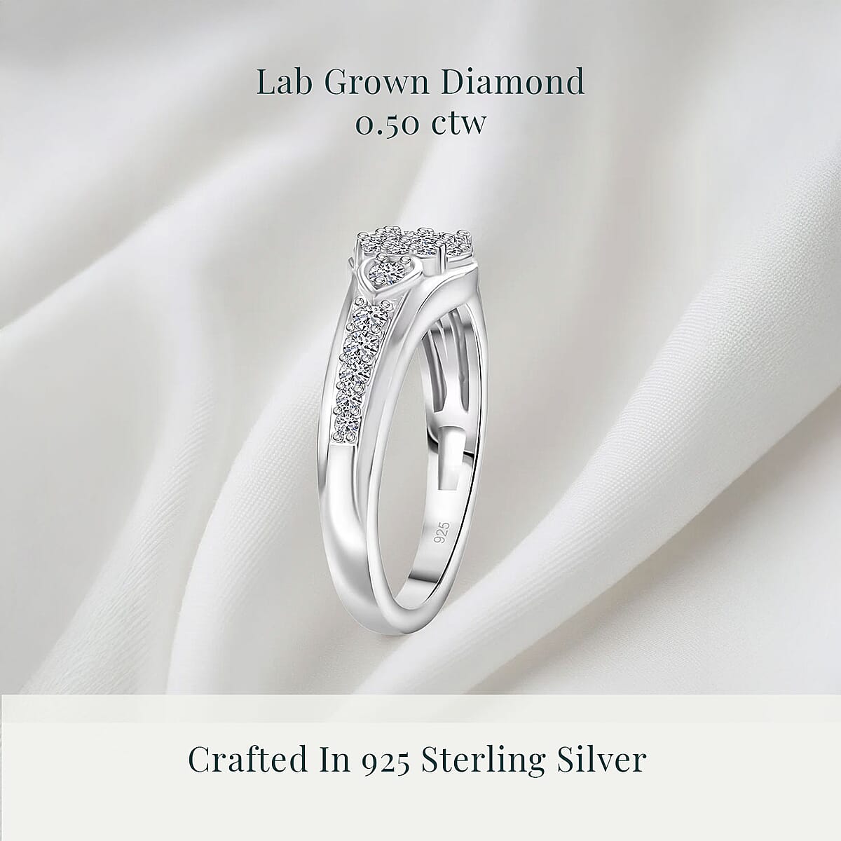 Luxuriant Lab Grown Diamond G-H SI 0.50 ctw Floral Ring in Rhodium Over Sterling Silver (Size 5.0) image number 2