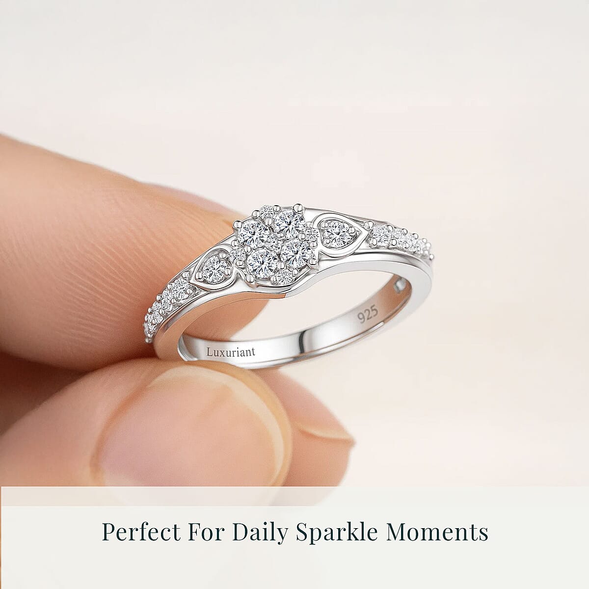 Luxuriant Lab Grown Diamond G-H SI 0.50 ctw Floral Ring in Rhodium Over Sterling Silver (Size 5.0) image number 5