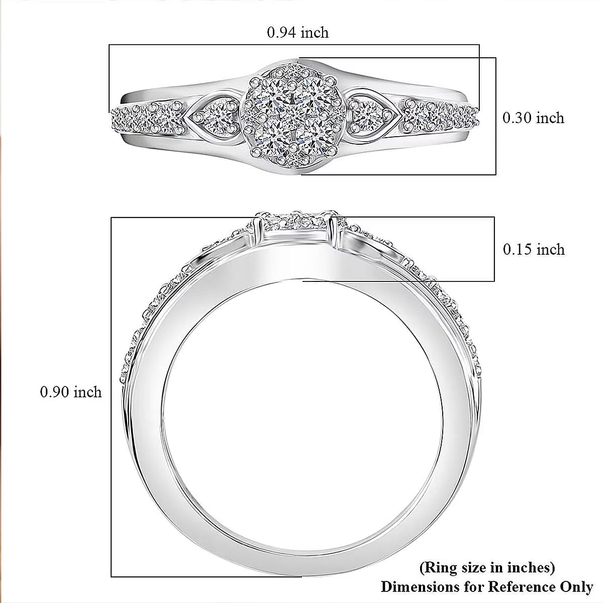 Luxuriant Lab Grown Diamond G-H SI 0.50 ctw Floral Ring in Rhodium Over Sterling Silver (Size 5.0) image number 6