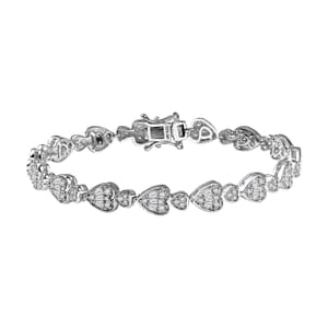 GP Amore Collection White Zircon 3.90 ctw Heart Bracelet in Rhodium Over Sterling Silver (7.25 In)