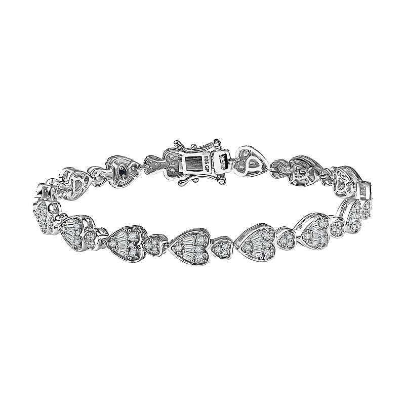 GP Amore Collection White Zircon 3.90 ctw Heart Bracelet in Rhodium Over Sterling Silver (7.25 In)