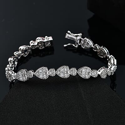 GP Amore Collection White Zircon 3.90 ctw Heart Bracelet in Rhodium Over Sterling Silver (7.25 In)