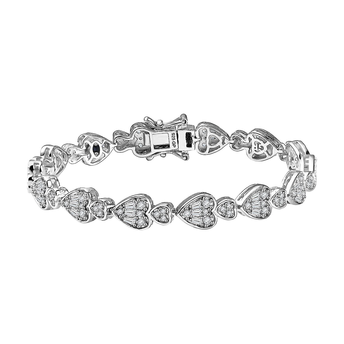 GP Amore Collection White Zircon 3.65 ctw Heart Bracelet in Rhodium Over Sterling Silver (6.50 In) image number 0