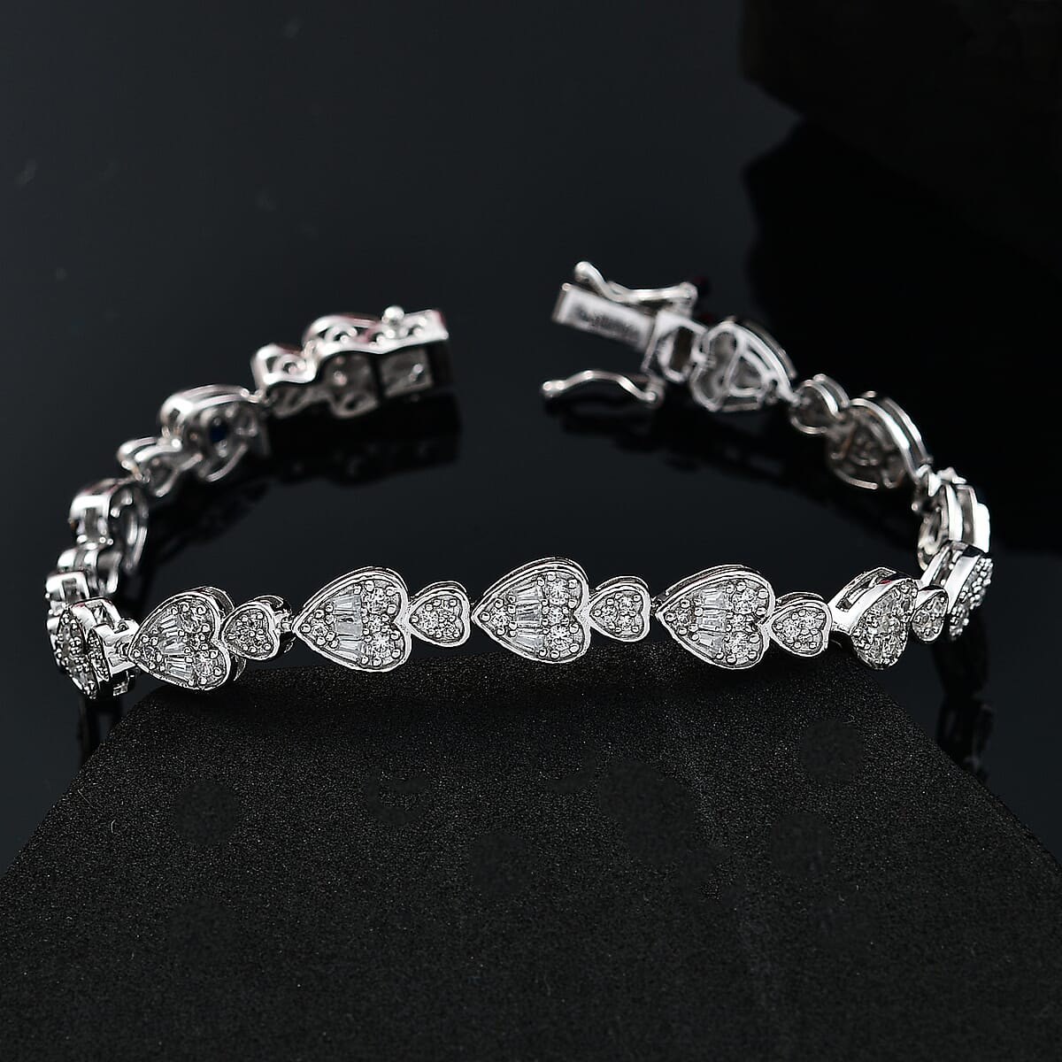 GP Amore Collection White Zircon 3.65 ctw Heart Bracelet in Rhodium Over Sterling Silver (6.50 In) image number 1