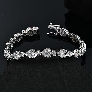 GP Amore Collection White Zircon 3.65 ctw Heart Bracelet in Rhodium Over Sterling Silver (6.50 In)