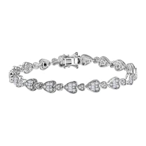 GP Amore Collection White Zircon 4.40 ctw Heart Bracelet in Rhodium Over Sterling Silver (8.00 In)