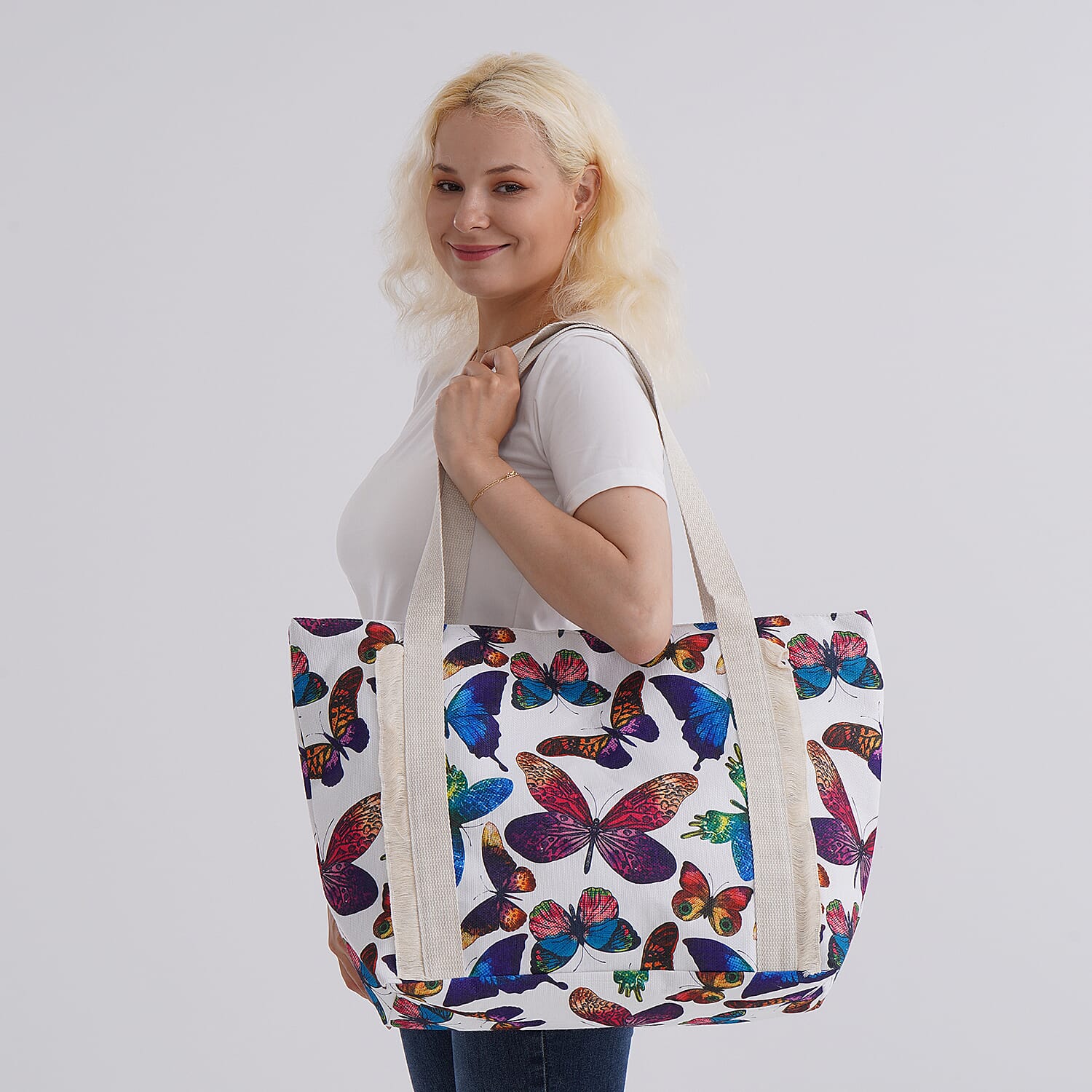 Multi Color Butterfly Print Pattern Large Size Tote Bag