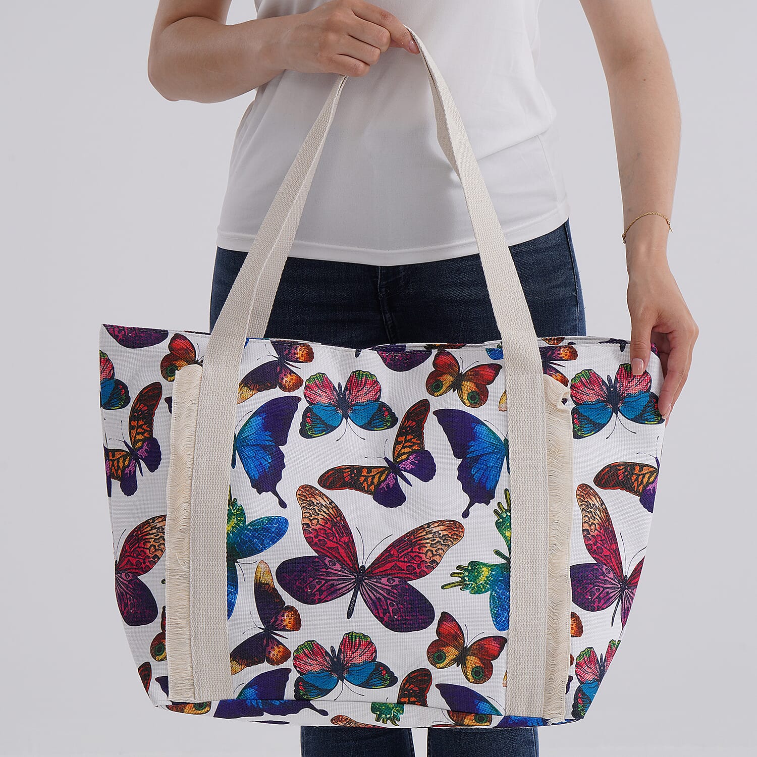 Multi Color Butterfly Print Pattern Large Size Tote Bag