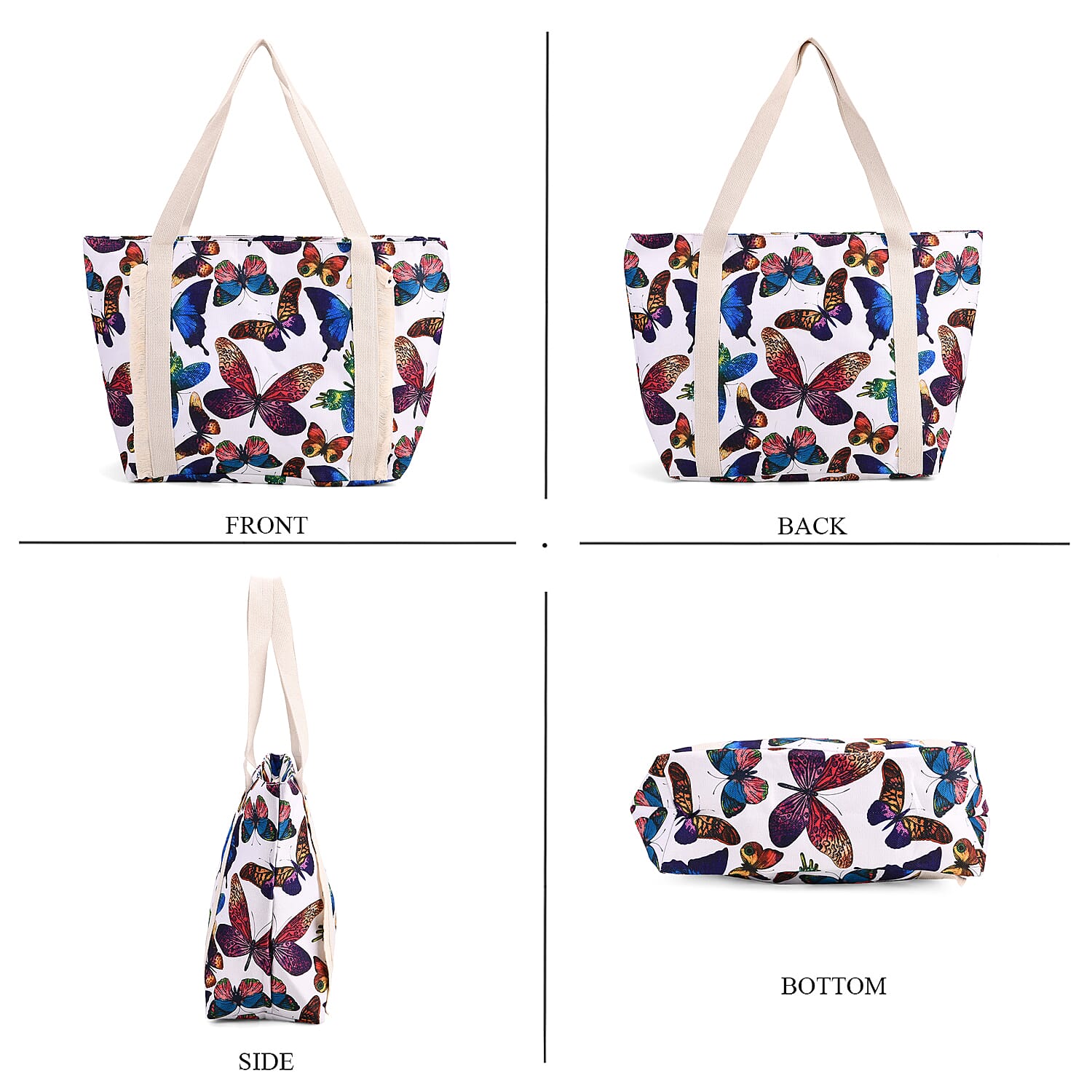 Multi Color Butterfly Print Pattern Large Size Tote Bag