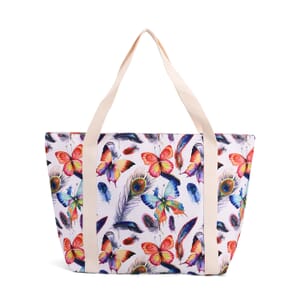 Multi Color Butterfly with Feather Print Pattern Large Size Tote Bag