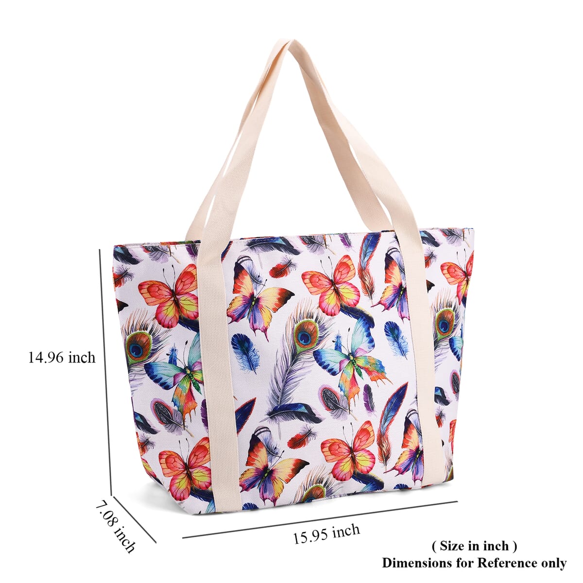 Multi Color Butterfly with Feather Print Pattern Large Size Tote Bag image number 6