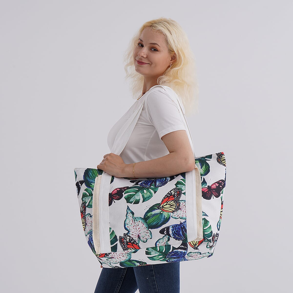 Multi Color Leaves Print Pattern Large Size Tote Bag image number 1