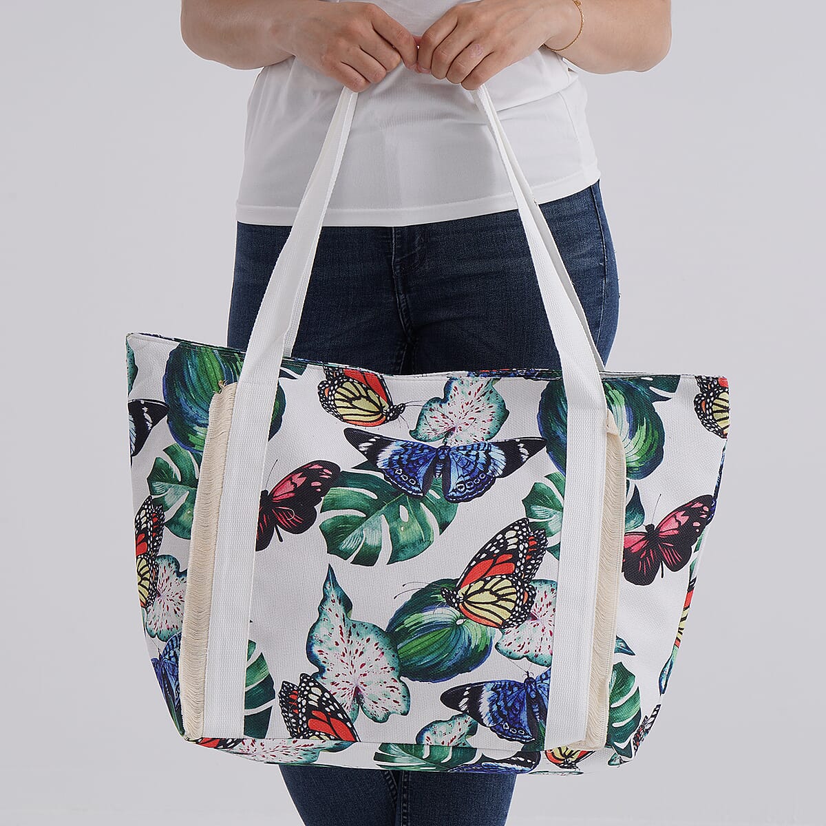 Multi Color Leaves Print Pattern Large Size Tote Bag image number 2