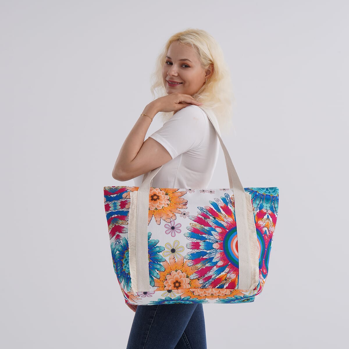 Multi Color Sunflower Print Pattern Large Size Tote Bag image number 1