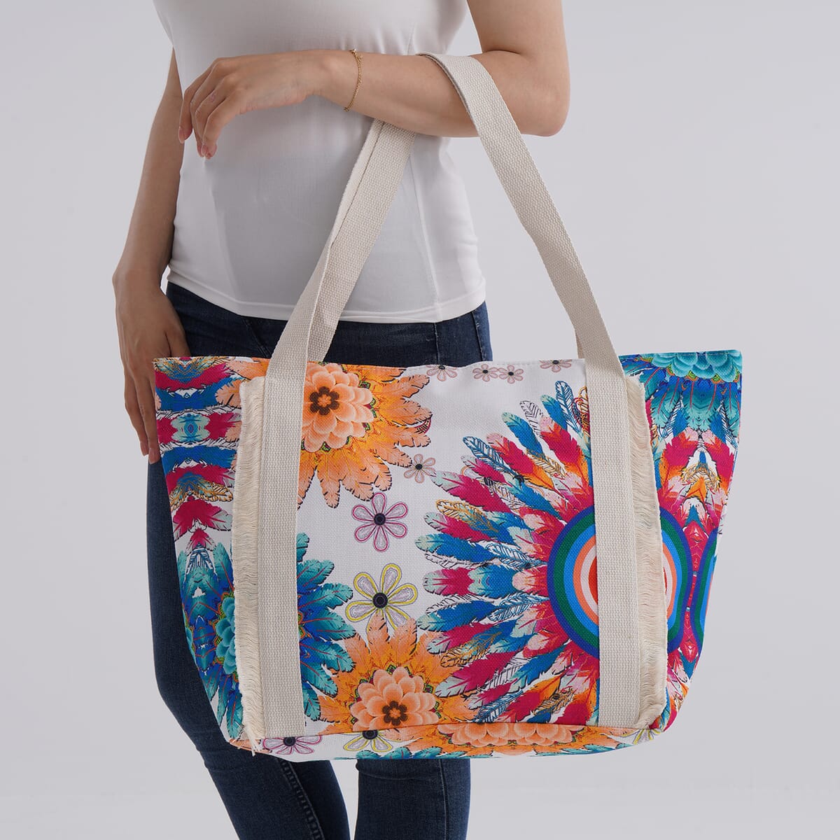 Multi Color Sunflower Print Pattern Large Size Tote Bag image number 2