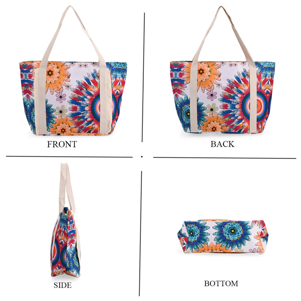 Multi Color Sunflower Print Pattern Large Size Tote Bag image number 3