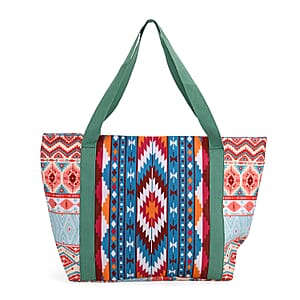 Blue Ethnic Style Print Pattern Large Size Tote Bag
