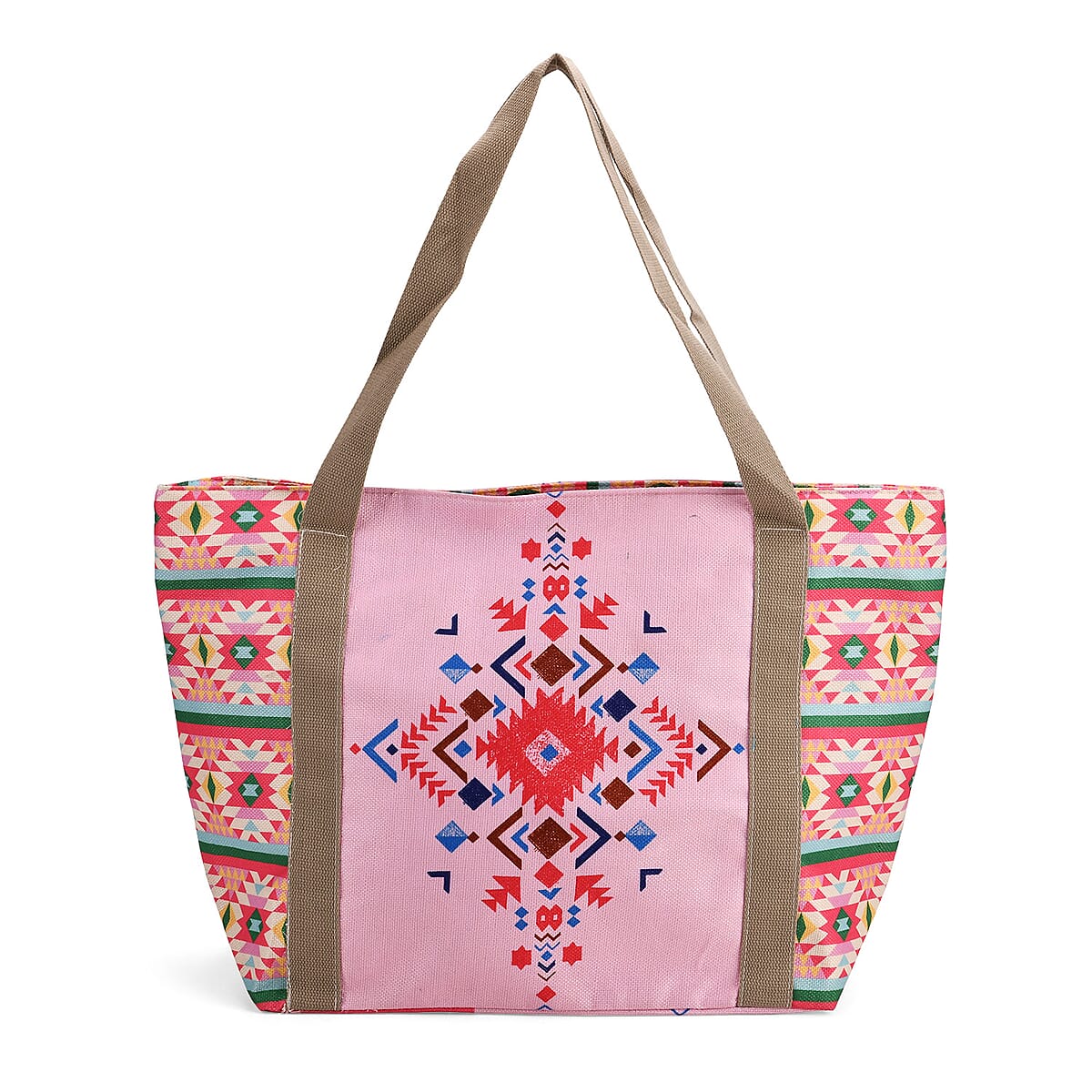 Pink Ethnic Style Print Pattern Large Size Tote Bag image number 0
