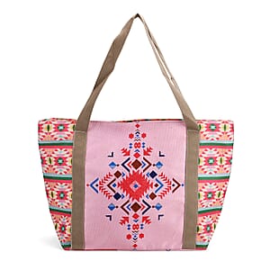 Pink Ethnic Style Print Pattern Large Size Tote Bag