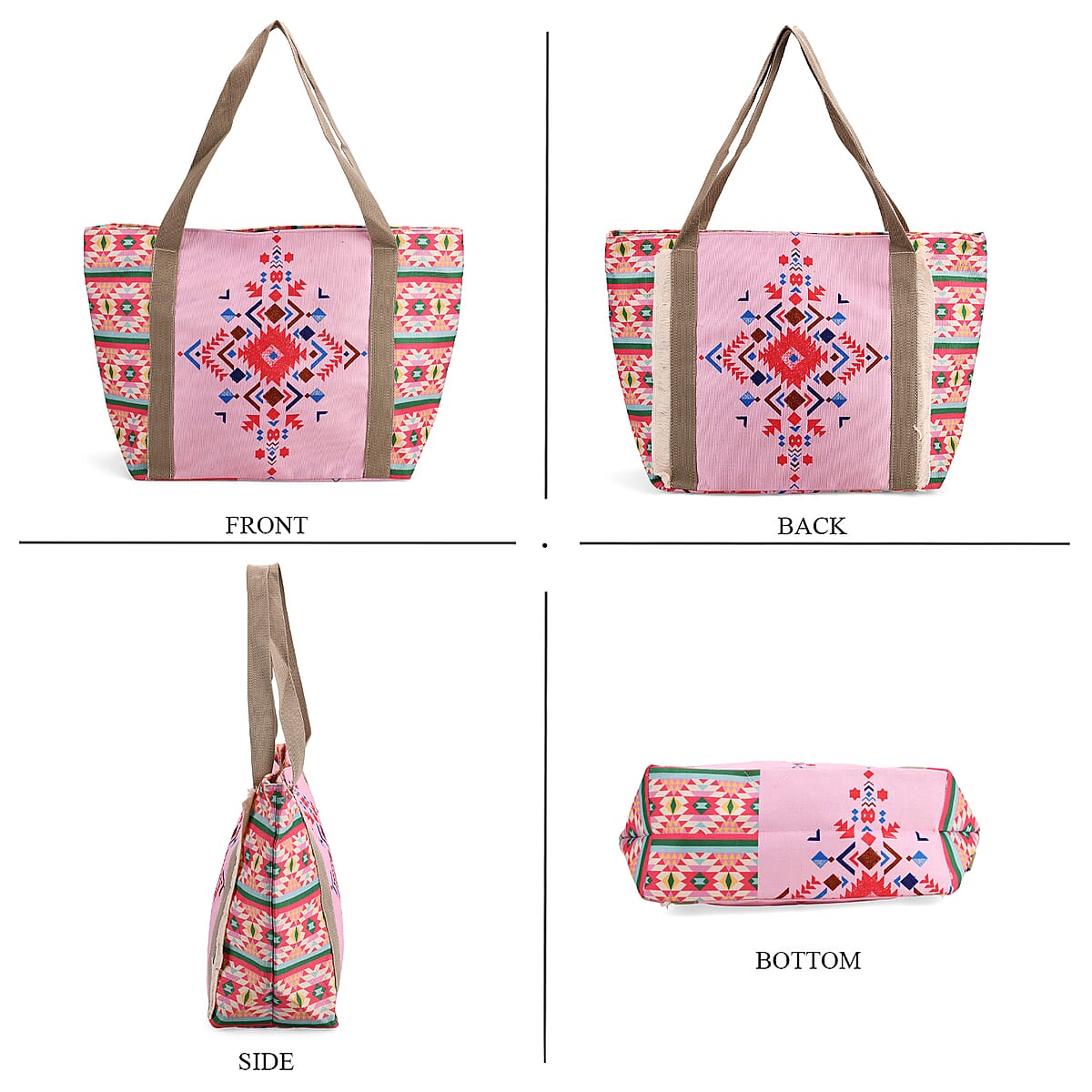 Pink Ethnic Style Print Pattern Large Size Tote Bag image number 3