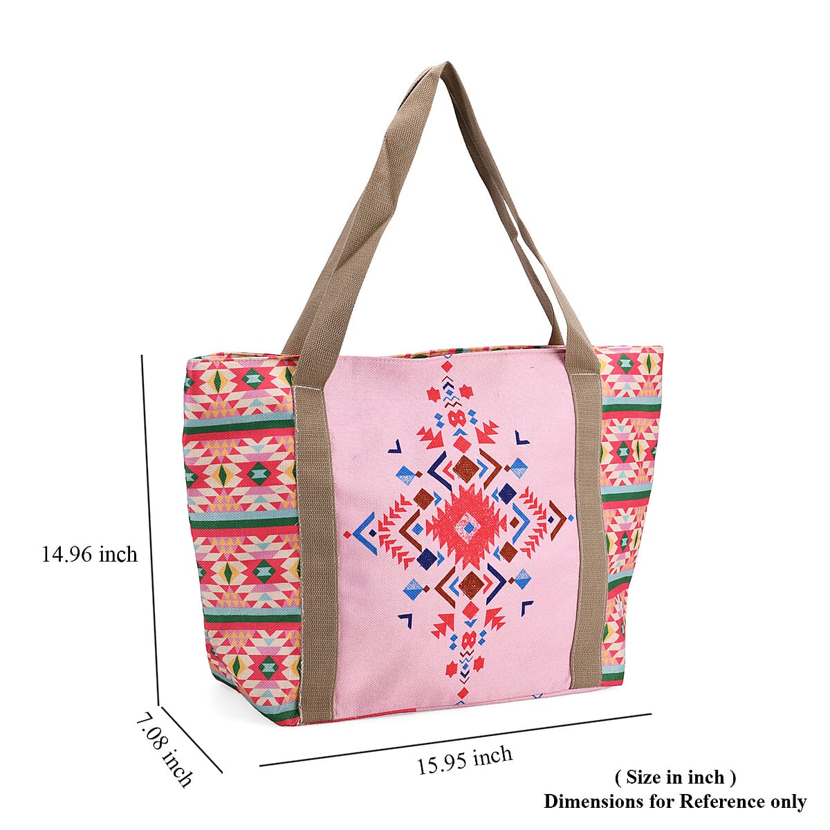 Pink Ethnic Style Print Pattern Large Size Tote Bag image number 6