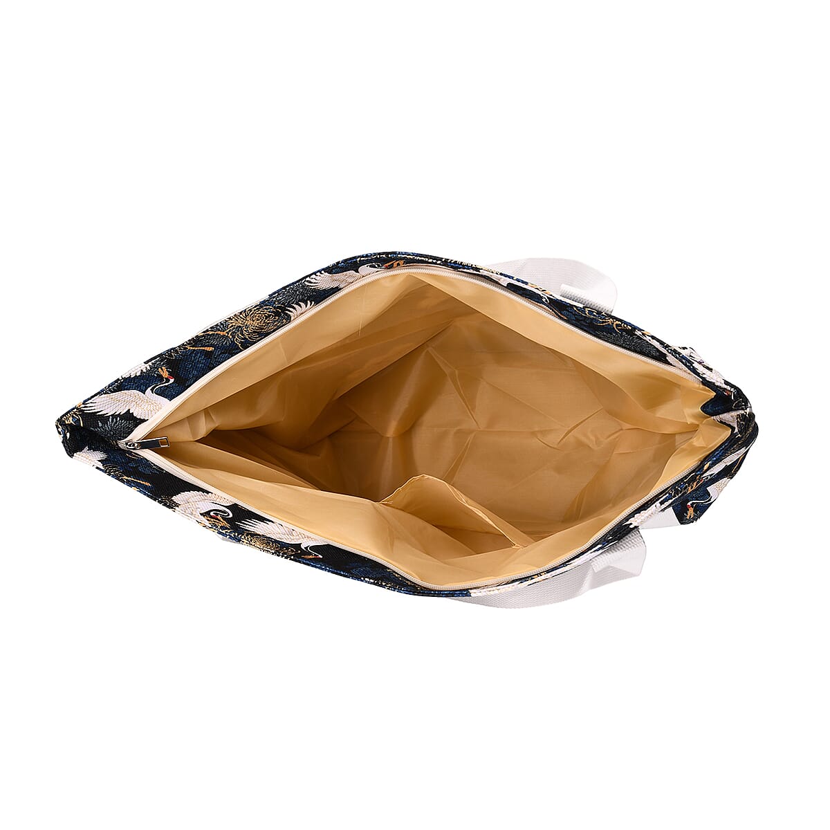 White Crane Print Pattern Large Size Tote Bag image number 4