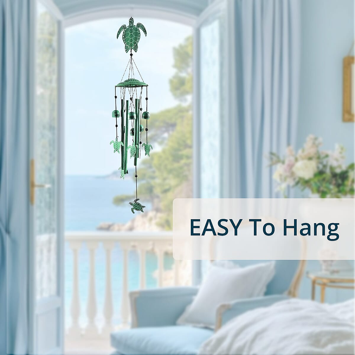 VP Home Turtle Metal Wind Chime - Green (5"x5"x36") image number 1