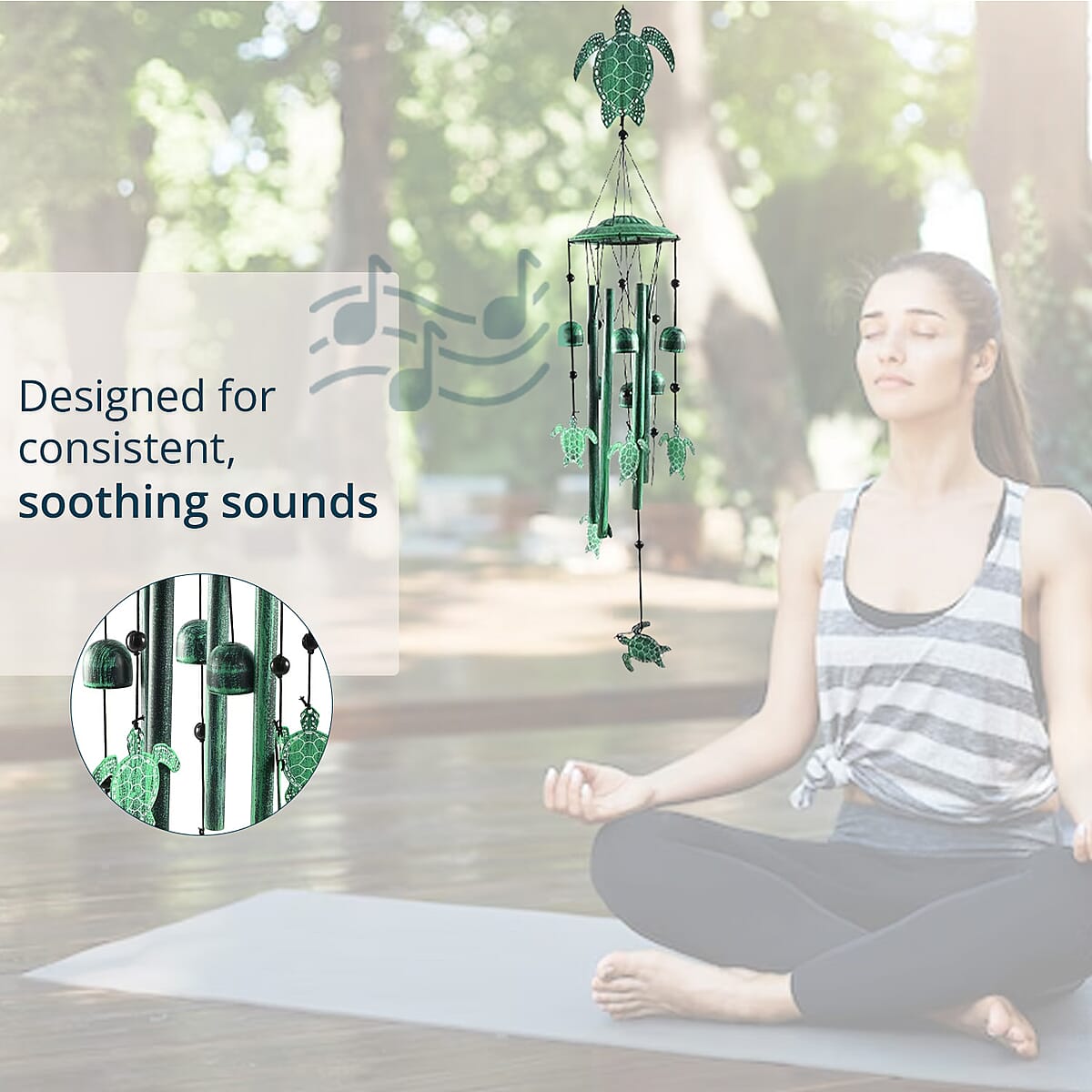 VP Home Turtle Metal Wind Chime - Green (5"x5"x36") image number 2