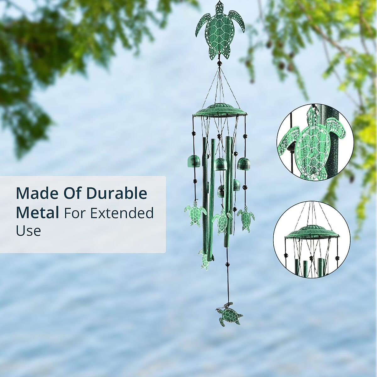 VP Home Turtle Metal Wind Chime - Green (5"x5"x36") image number 3
