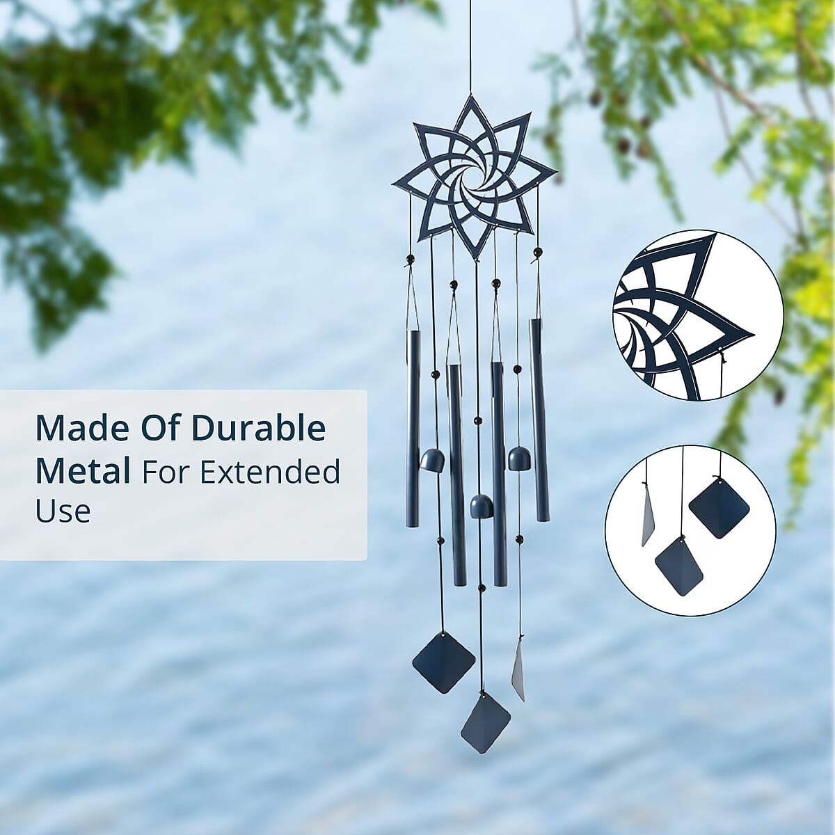 VP Home Spiral Mandala Metal Wind Chime - Blue image number 3