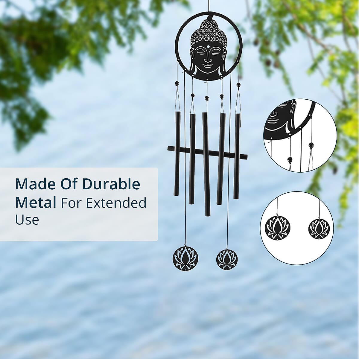 VP Home Eternal Zen Buddha Metal Wind Chime - Bronze image number 3