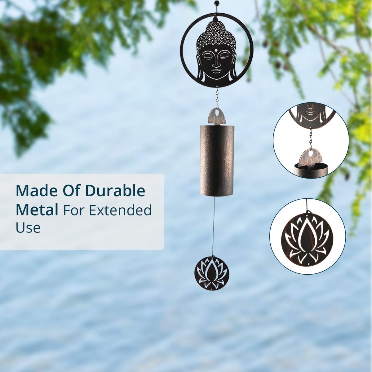 VP Home Rustic Zen Buddha Metal Wind Chime - Bronze image number 3