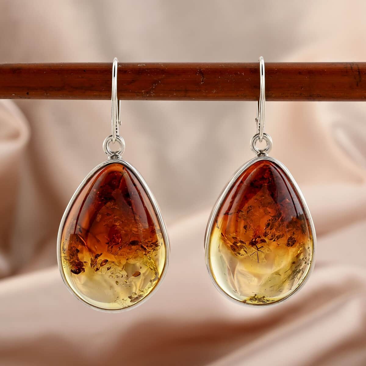 Baltic Amber Fancy Shape Earrings in Sterling Silver image number 1