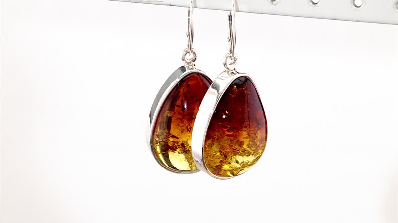 Baltic Amber Fancy Shape Earrings in Sterling Silver