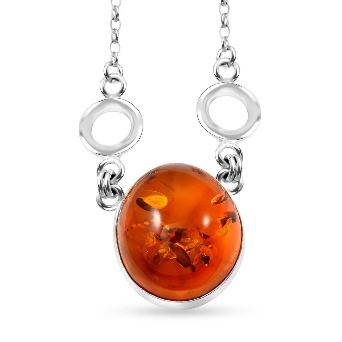 Baltic Amber Round Shape Designer Necklace in Sterling Silver 20 Inches image number 0