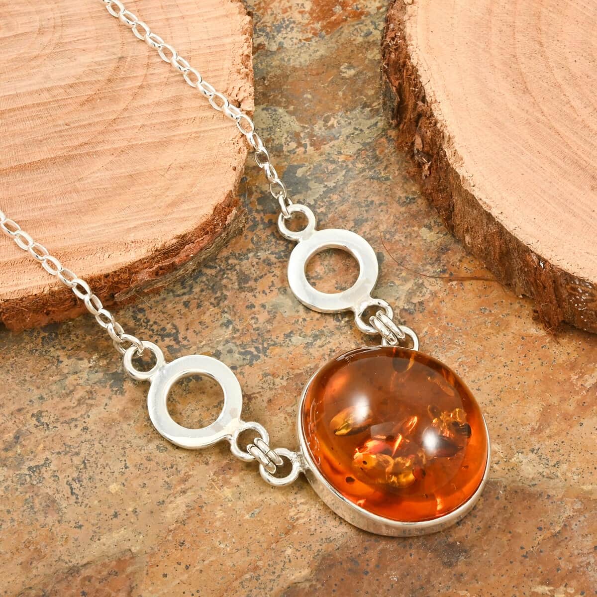 Baltic Amber Round Shape Designer Necklace in Sterling Silver 20 Inches image number 1