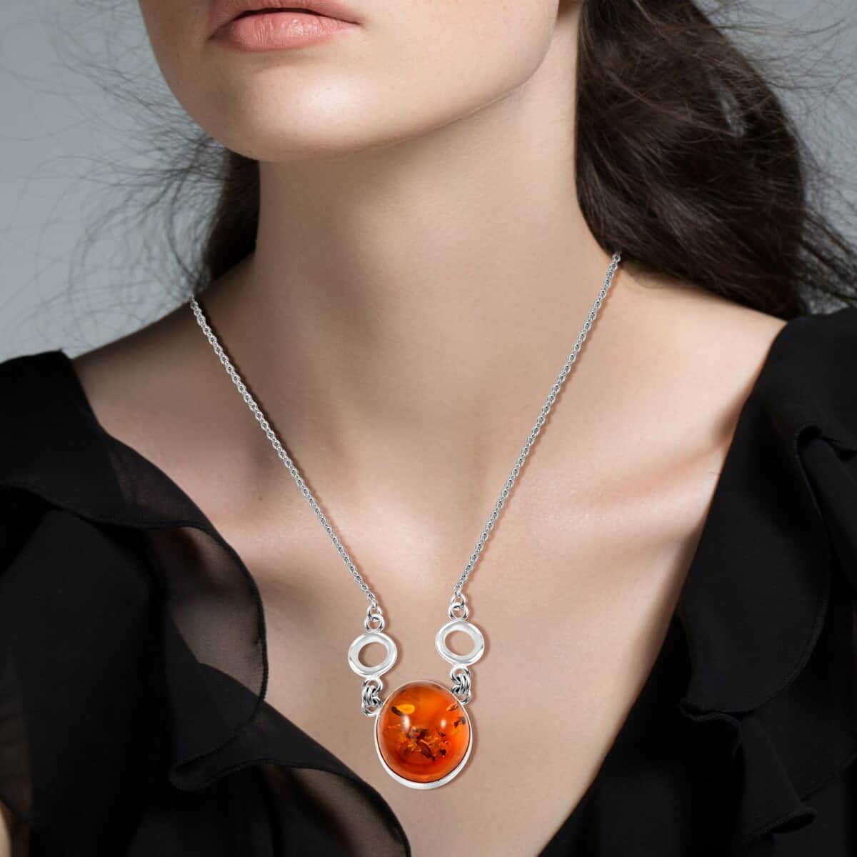 Baltic Amber Round Shape Designer Necklace in Sterling Silver 20 Inches image number 2