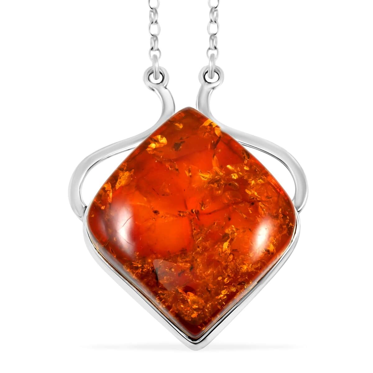 Baltic Amber Fancy Shape Necklace in Sterling Silver 21 Inches image number 0