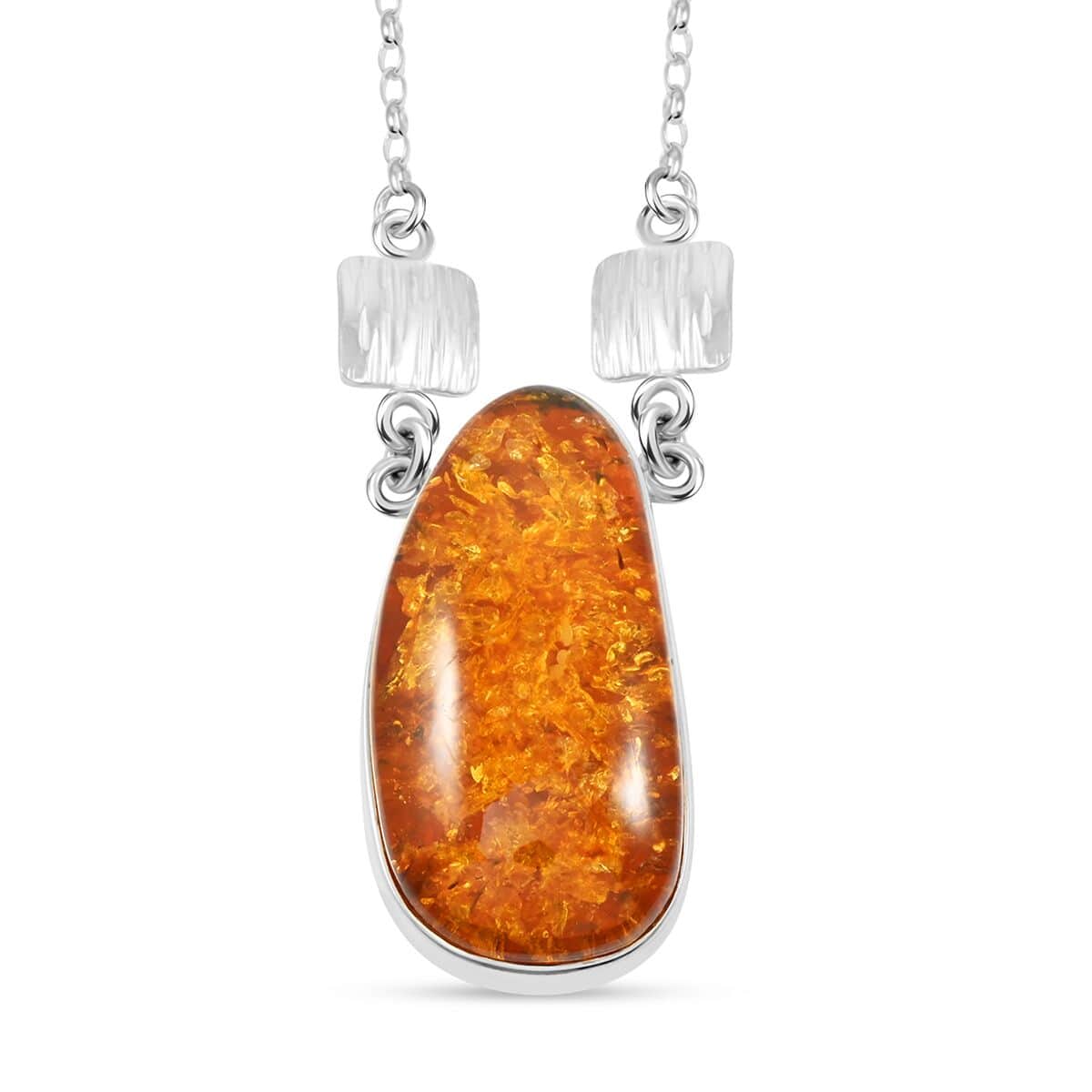 Baltic Amber Fancy Shape Designer Necklace in Sterling Silver 21 Inches image number 0