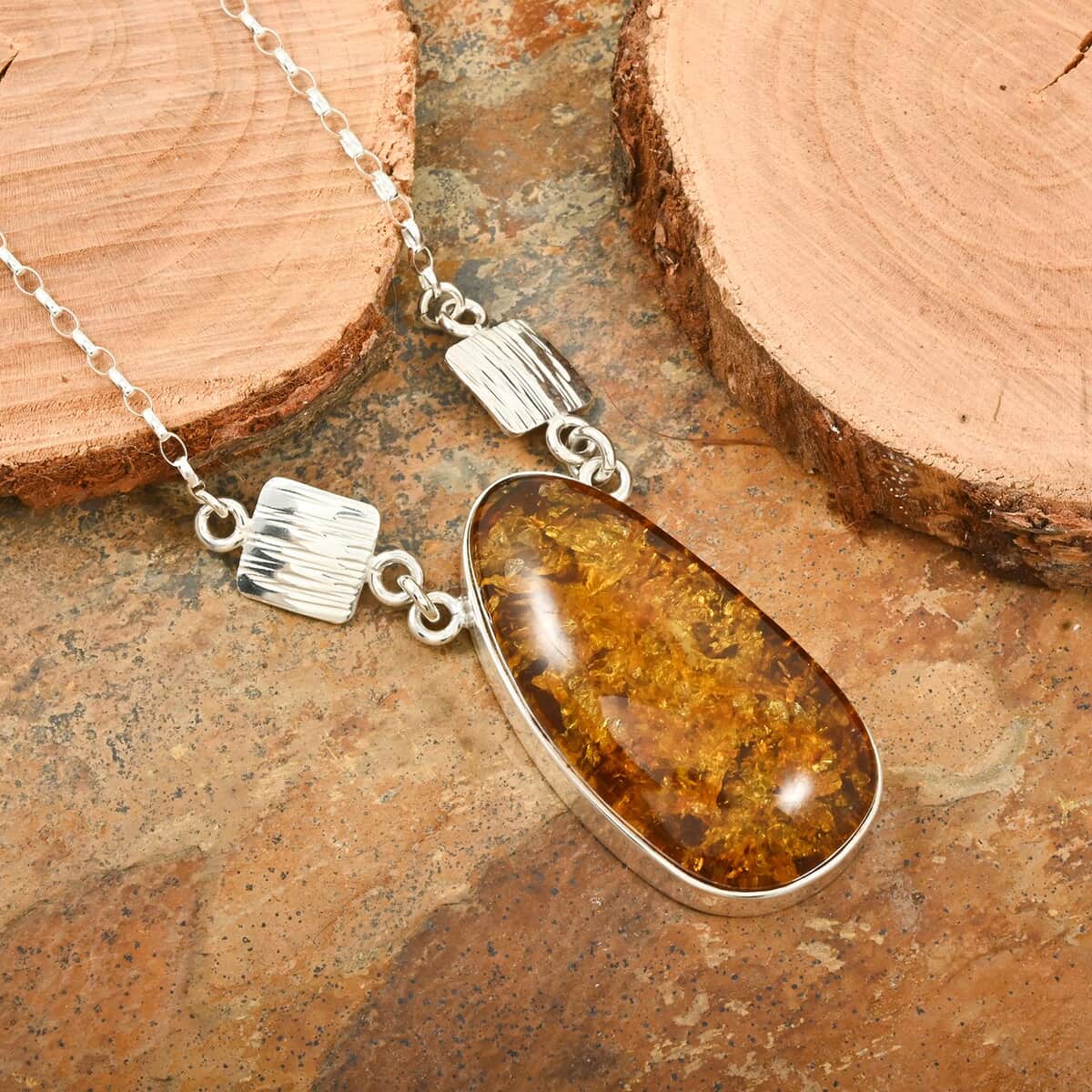 Baltic Amber Fancy Shape Designer Necklace in Sterling Silver 21 Inches image number 1