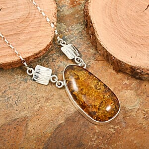 Baltic Amber Fancy Shape Designer Necklace in Sterling Silver 21 Inches