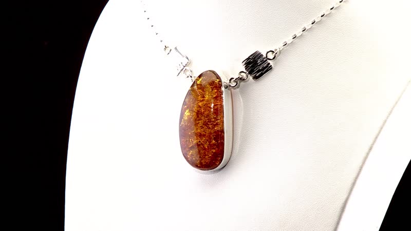Baltic Amber Fancy Shape Designer Necklace in Sterling Silver 21 Inches