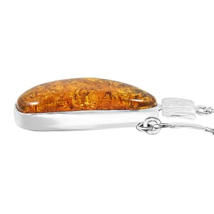 Baltic Amber Fancy Shape Designer Necklace in Sterling Silver 21 Inches
