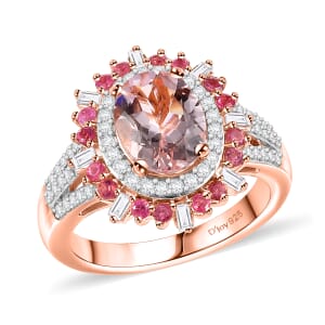Pink Morganite and Multi Gemstone 2.50 ctw Floral Ring in 18K Vermeil Rose Gold Over Sterling Silver (Size  10.0)
