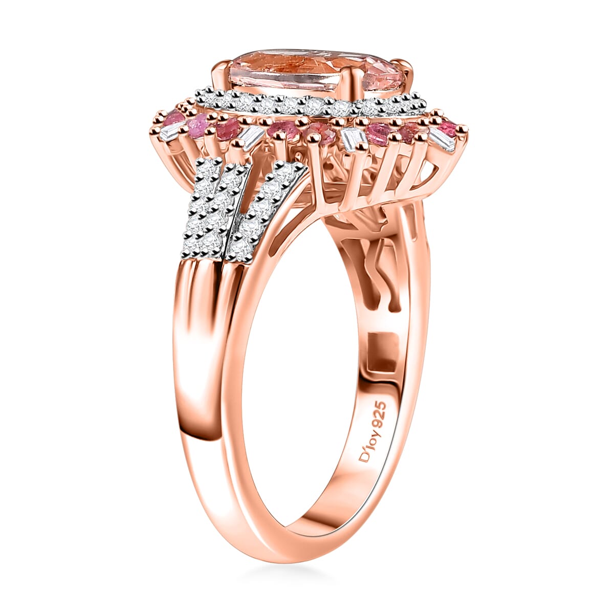 Pink Morganite and Multi Gemstone 2.50 ctw Floral Ring in 18K Vermeil Rose Gold Over Sterling Silver (Size  10.0) image number 3