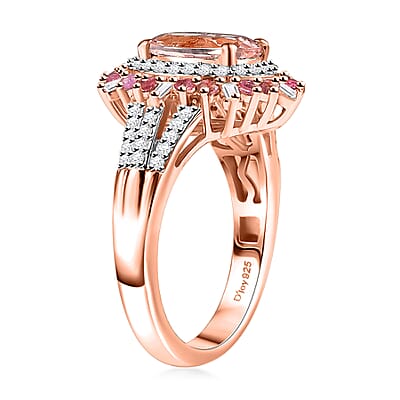 D'Joy Pink Morganite and Multi Gemstone 2.50 ctw Floral Ring in 18K Vermeil Rose Gold Over Sterling Silver (Size  10.0)