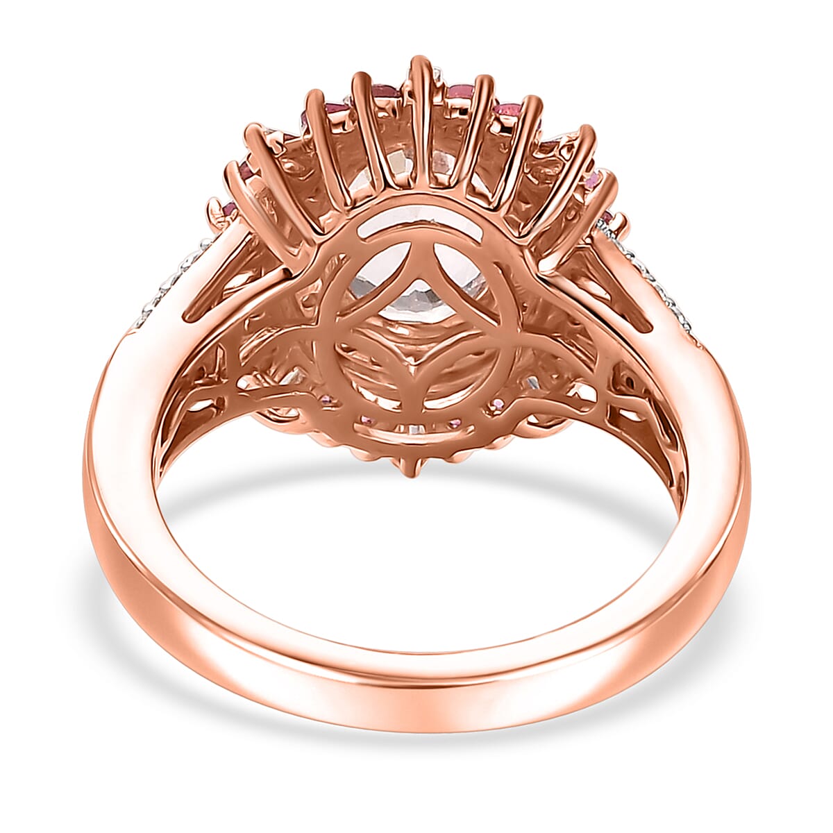 D'Joy Pink Morganite and Multi Gemstone 2.50 ctw Floral Ring in 18K Vermeil Rose Gold Over Sterling Silver (Size  10.0)